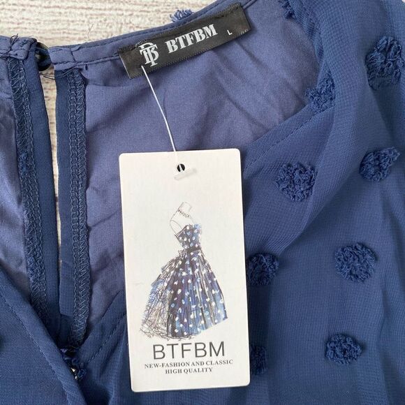 BTFBM fully lined v-cut short sleeve romper w/fabric appliqués navy blue sz L - Picture 4 of 12